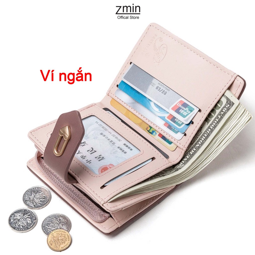 Ví bóp nữ ngắn mini cầm tay Zmin, chất liệu da cao cấp có thể bỏ túi - V036