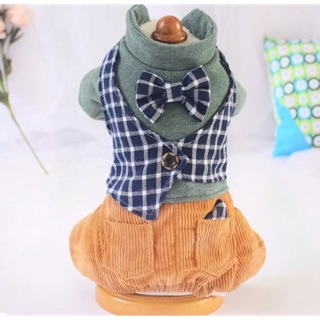 Áo mùa đông vest kẻ caro xanh cho thú cưng