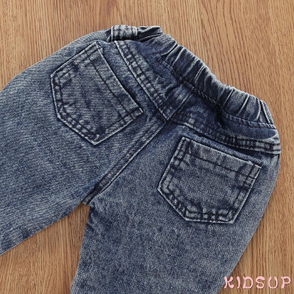 Bộ áo kiểu nhún bèo + quần denim rách thời trang hè cho bé gái