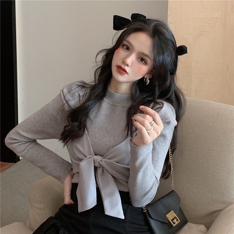 Korean fashion women's bow tie long sleeve
