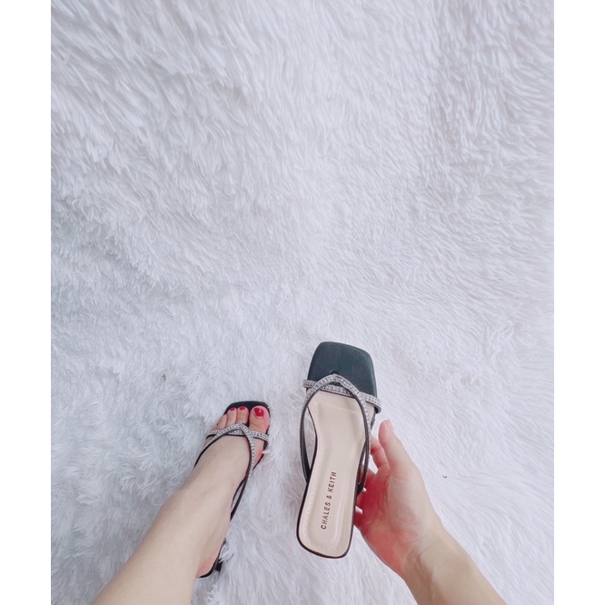 ZZ99- Giày / guốc cao gót kẹp dây đá 3 phân gót vừa êm chân dễ đi- hottrend( kẹp đá 3f gót thang)