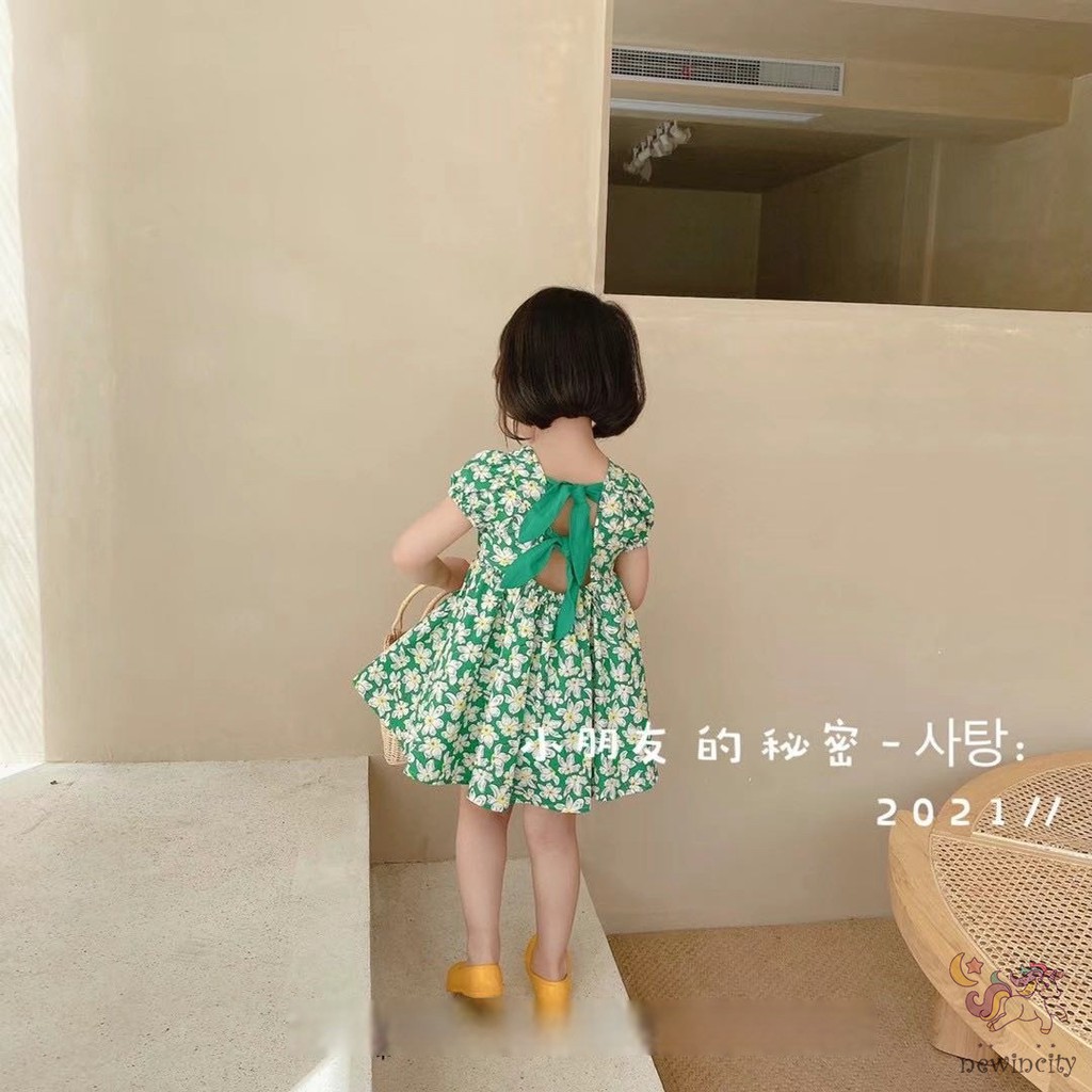 Đầm Hoa Hở Lưng Thắt Nơ Phong Cách Hàn Quốc Cho Bé Gái