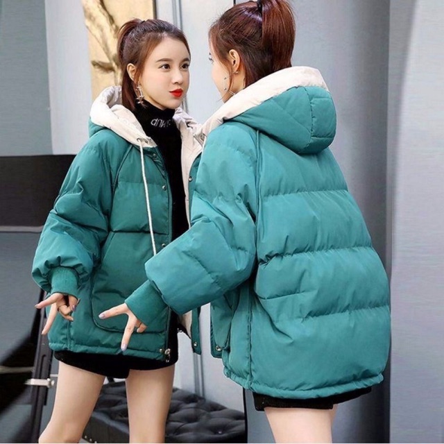 HL Fahion| Áo phao mũ dáng ngắn hai lớp dày dặn