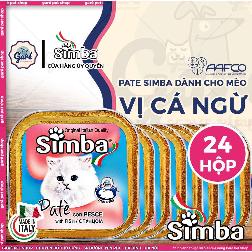 24 hộp - Pate Simba dành cho mèo vị Cá, Gà, Bò thơm ngon bổ dưỡng nhập khẩu trực tiếp từ Italy Ý