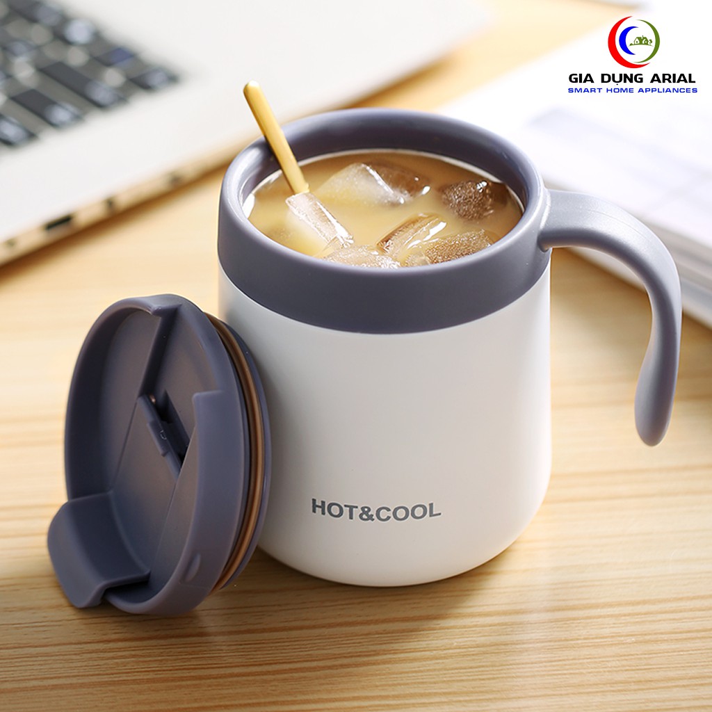 Cốc Giữ Nhiệt Cà Phê Có Tay Cầm HOT&COOL Thích Hợp Đựng Cafe Mang Về, Ly Giữ Nhiệt Văn Phòng Inox 304 Cao Cấp
