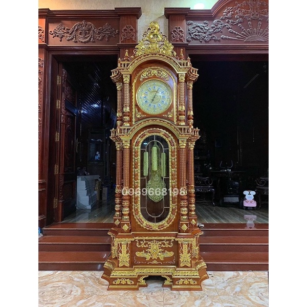 Đồng Hồ Cây Gỗ Hương Đá Thiếc Vàng Lắp máy điện tử