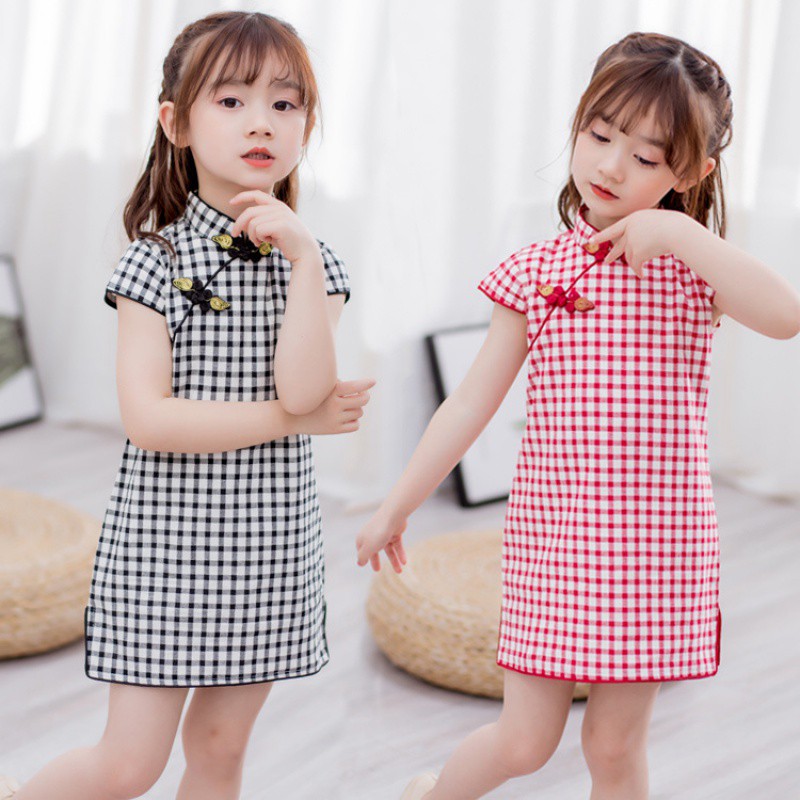 Đầm Bé Gái In Hoa Phong Cách Trung Quốc