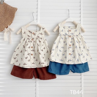Set bộ 2 dây cho bé gái chất liệu thô mềm mát phong cách vintage cực dễ thương