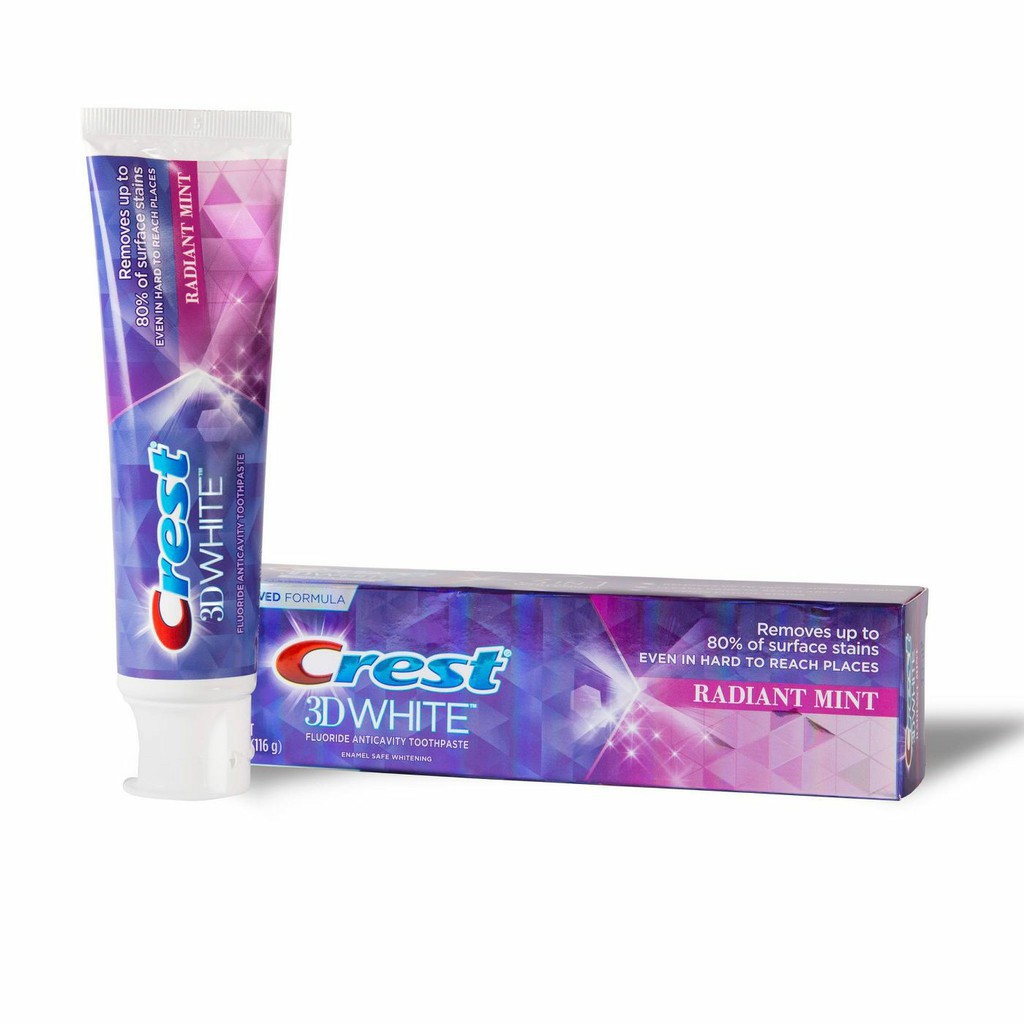 Kem đánh Răng Crest 3D White Radiant Mint - Làm trắng răng vượt trội cho hơi thở mát lạnh bạc hà