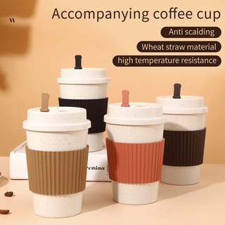 380ml Rơm Lúa Mì Cốc Cà Phê Có Nắp Cốc Sữa Tiện Dụng Trộn Cốc Nước Di Động Cốc Nước Du Lịch Nhà Cốc Nước