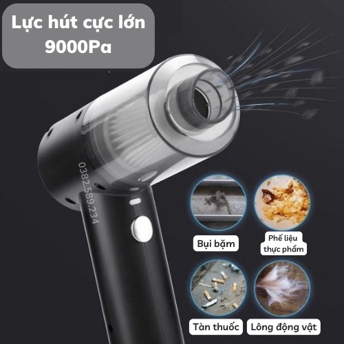 Máy Hút Bụi Mini Cầm Tay Không Dây - Công Suất 120W Mạnh Mẽ - Lực Hút 9000Pa