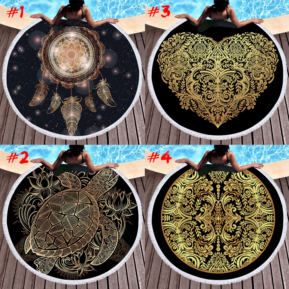 Thảm tập yoga / đi biển hình tròn họa tiết hoa Mandala Ấn Độ 150 * 150cm