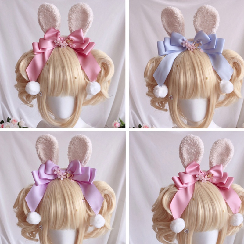 Băng Đô Tai Thỏ Bằng Lông Nhung Phong Cách Lolita Nhật Bản Dễ Thương