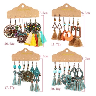 Set 3 đôi bông tai boho họa tiết cổ