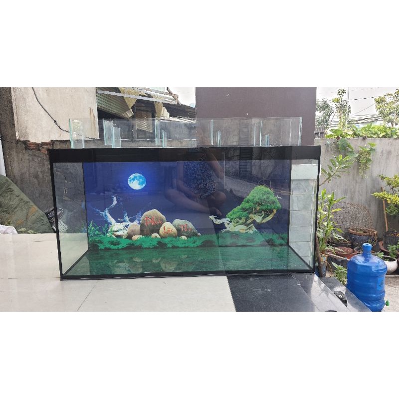 Hồ kính, bể cá 120×50×60 cm drc full 8 li, bả keo đen.