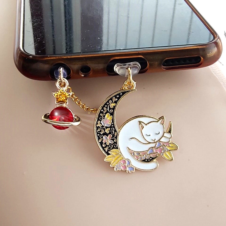 Nút Cắm Cổng Sạc type-c Chống Bụi Hình Mèo Mặt Trăng Cho Điện Thoại Android