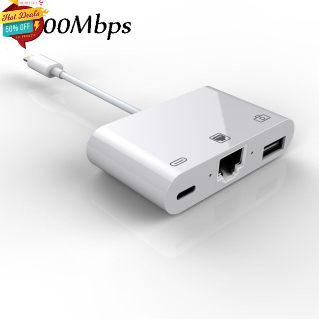 Bộ Chuyển Đổi Tốc Độ Cao Sang RJ45 Ethernet LAN Có Dây Cho iPhone/iPad Với Đầu Đọc USB 3 Camera