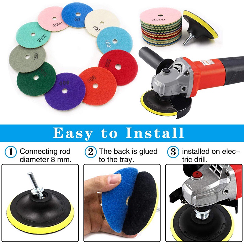 Bộ 12 Miếng Đệm Đánh Bóng Kim Cương 3 inch Dành Cho Đá Hoa Cương / Đá Granite / Đá Hoa Cương