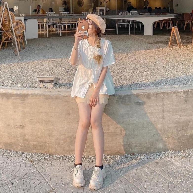 [XẢ KHO] Set Babydoll Sơ Mi 3 Nơ+ Chân Váy Kaki (Ảnh Thật/Sẵn)