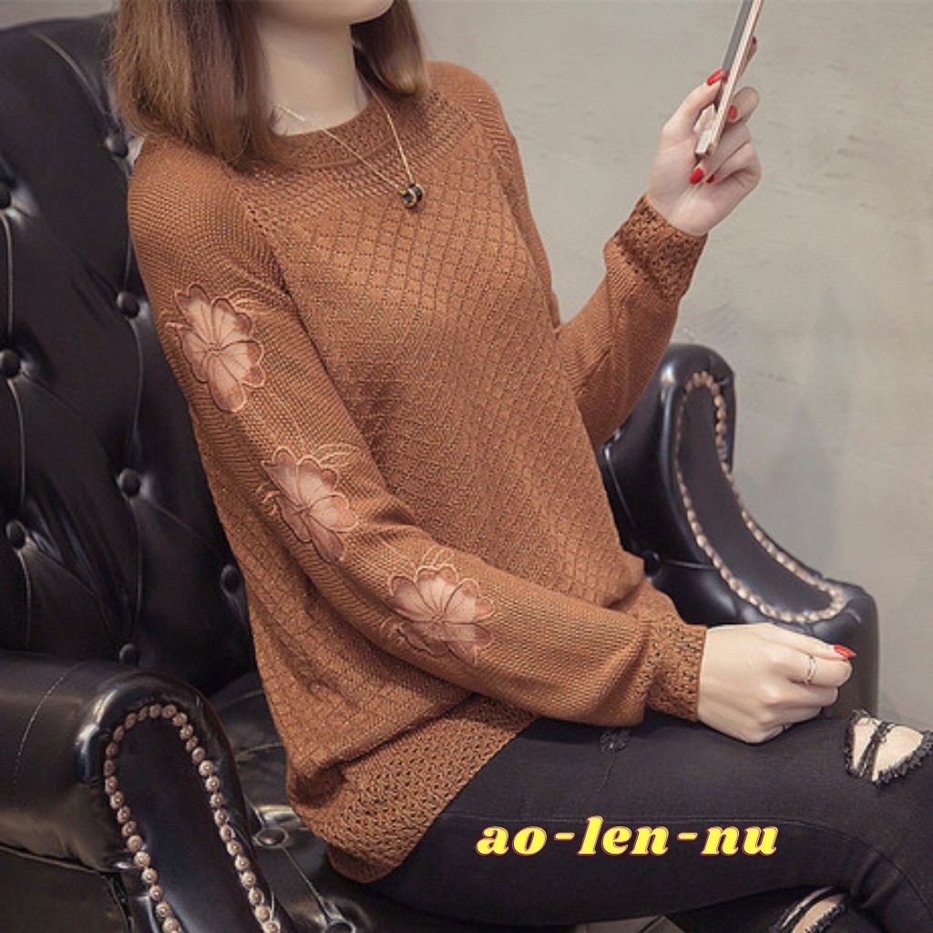 Áo Len Nữ❤️AL03❤️Phiên Bản Áo Len Tay Phối Ren Hoa Xinh Xắn | BigBuy360 - bigbuy360.vn