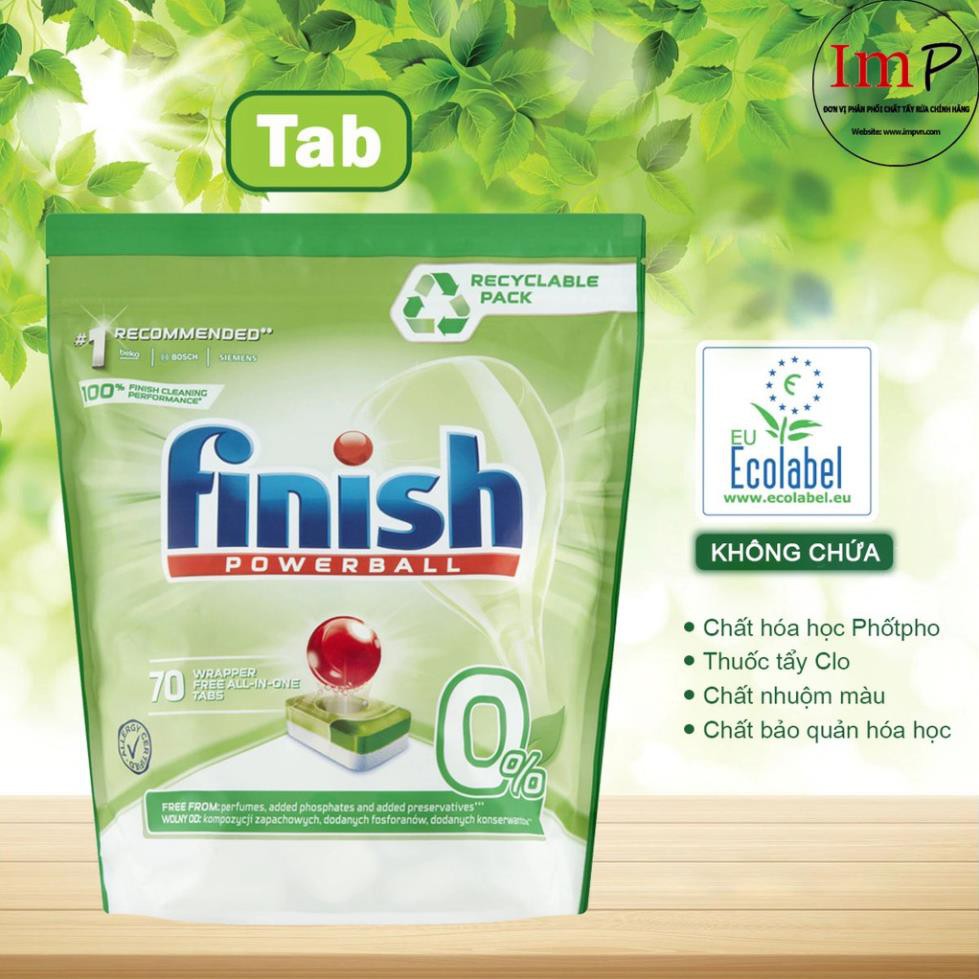 Combo Viên rửa bát Finish Eco 0%, nước làm bóng Finish Eco 0% và muối rửa bát Finish 1.2kg