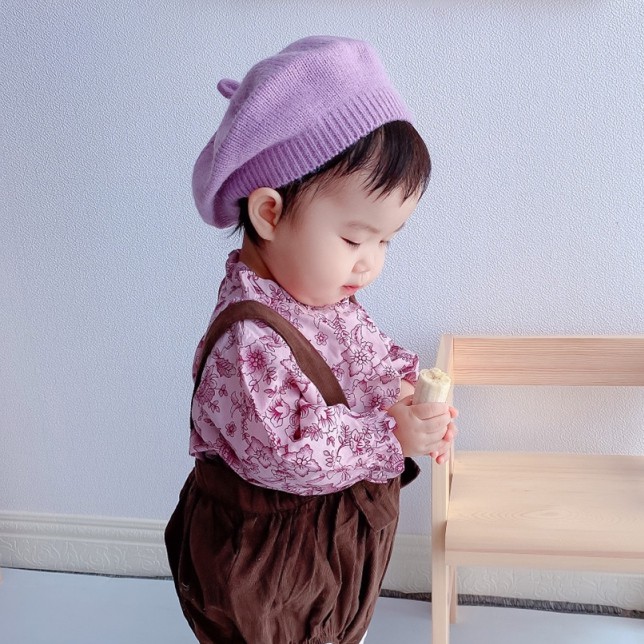 Mũ Beret Màu Trơn Phong Cách Hàn Quốc Cho Bé