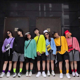 ÁO DÀI TAY TRƠN 10 MÀU PASTEL UNISEX - ÁO THUN NỈ TRƠN HOT - (Sp sẵn)