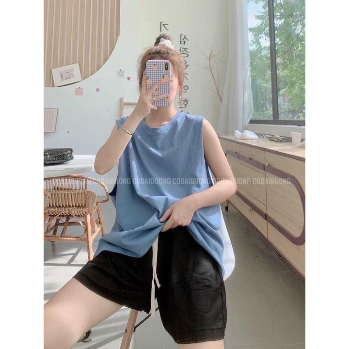 Bộ Tank Top Nữ Trơn 🦋 Set Quần Cộc Áo Sát Nách 4 Màu Xanh Trăng Đen