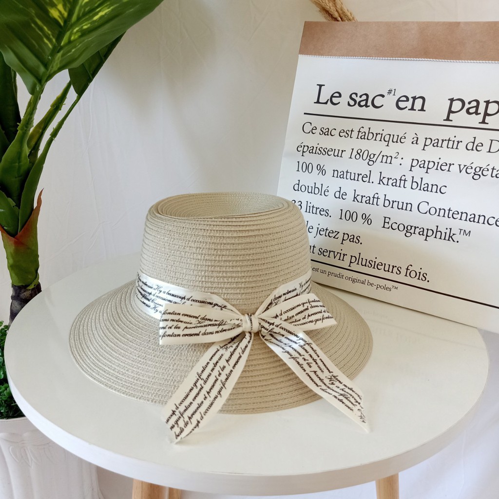 Nón cói, Mũ cói đi biển cho nữ, chất liệu mũ cói mềm phối nơ đẹp (hình chụp thật) -Q12-vanh-nho