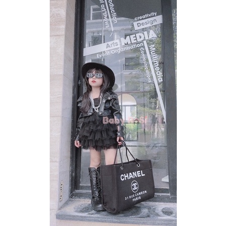 Áo khoác da croptop cho bé gái