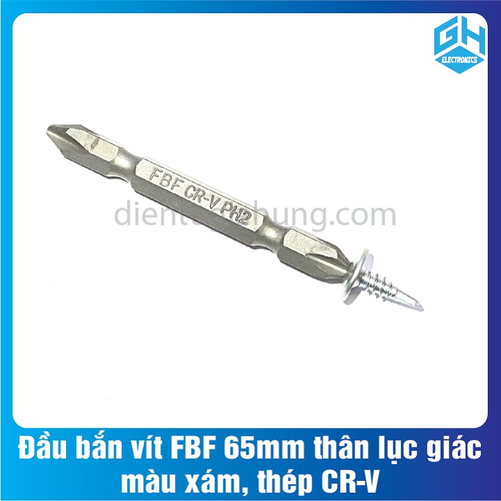 Đầu bắn vít FBF 65mm có thân lục giác, màu xám, chất liệu thép CR-V