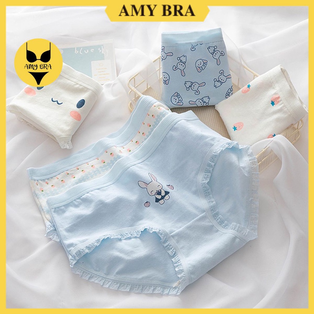Quần Lót Nữ Dễ Thương - Quần Lót Cotton Viền Ren Thấm Hút Mồ Hôi AMYBRA L805