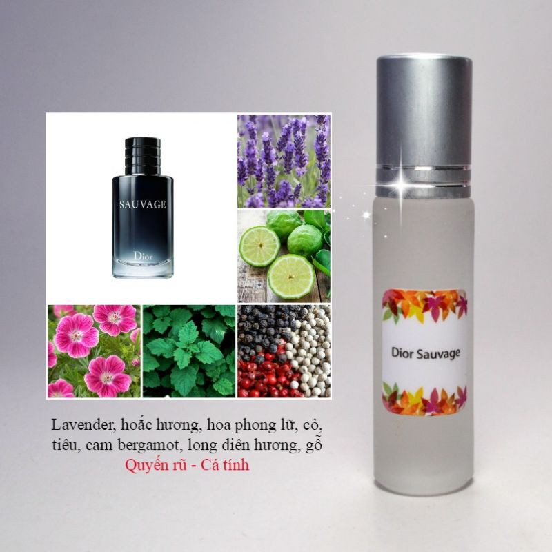 Tinh Dầu Nước Hoa nam D. Sauvage 10ml, trầm ấm, nam tính. Chai dạng lăn/ dạng xịt