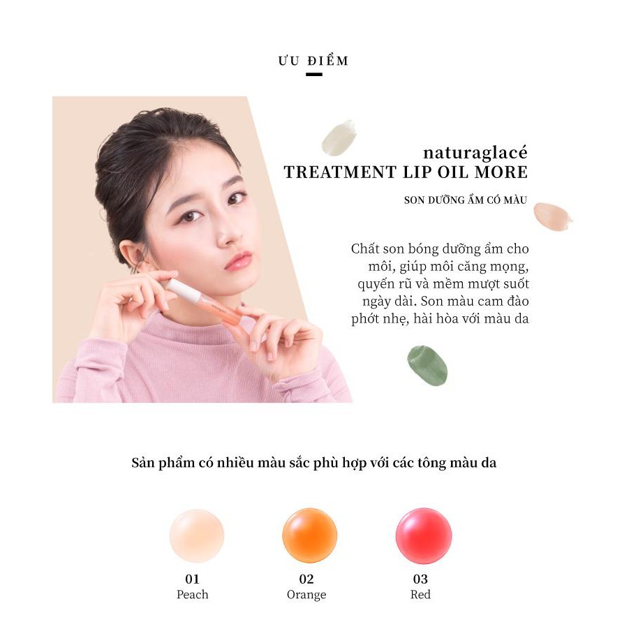 Son dưỡng ẩm hữu cơ naturaglacé Treatment Lip Oil mềm môi, màu 01 - Peach, 7.3ml