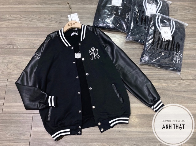 [SALE HUỶ DIỆT] Áo khoác bomber nữ da phối nỉ, kiểu đẹp, hoạ tiết chữ thêu, phong cách năng động