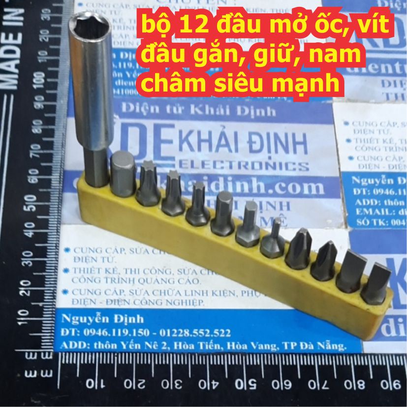 bộ 10 đầu mở ốc, vít + đầu gắn, giữ, nam châm siêu mạnh kde3705