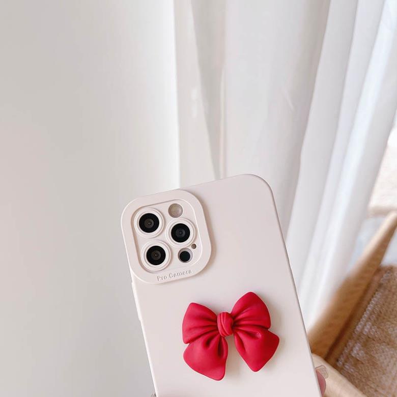 Ốp Điện Thoại Gắn Nơ Đỏ Cho iphone 6/6plus/6s/6splus/7/7plus/8/8plus/x/xs/xr/xsmax/11/12/13/pro/max/plus/promax/ THM
