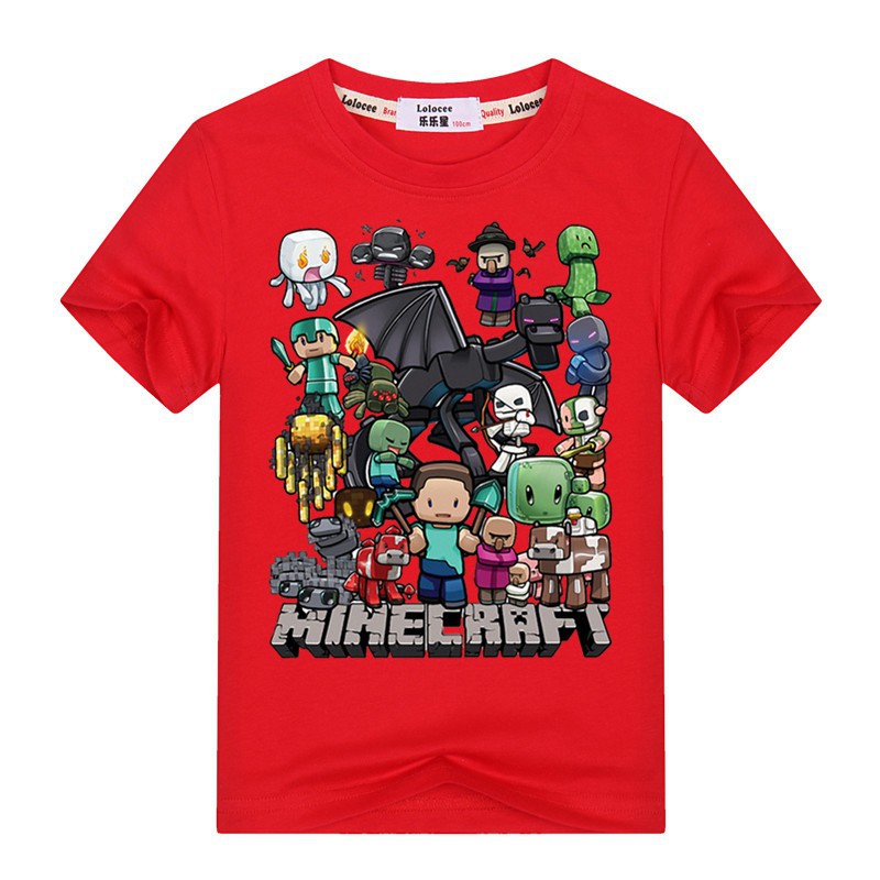 Áo thun cotton ngắn tay in hình Minecraft 2020 cho bé trai