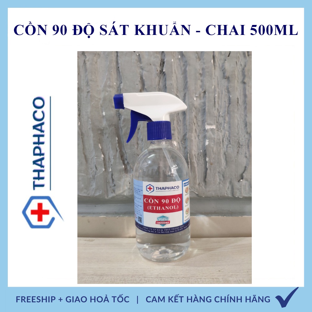 Cồn Ethanol 90 Độ Sát Khuẩn THAPHACO - Chai xịt 500ml