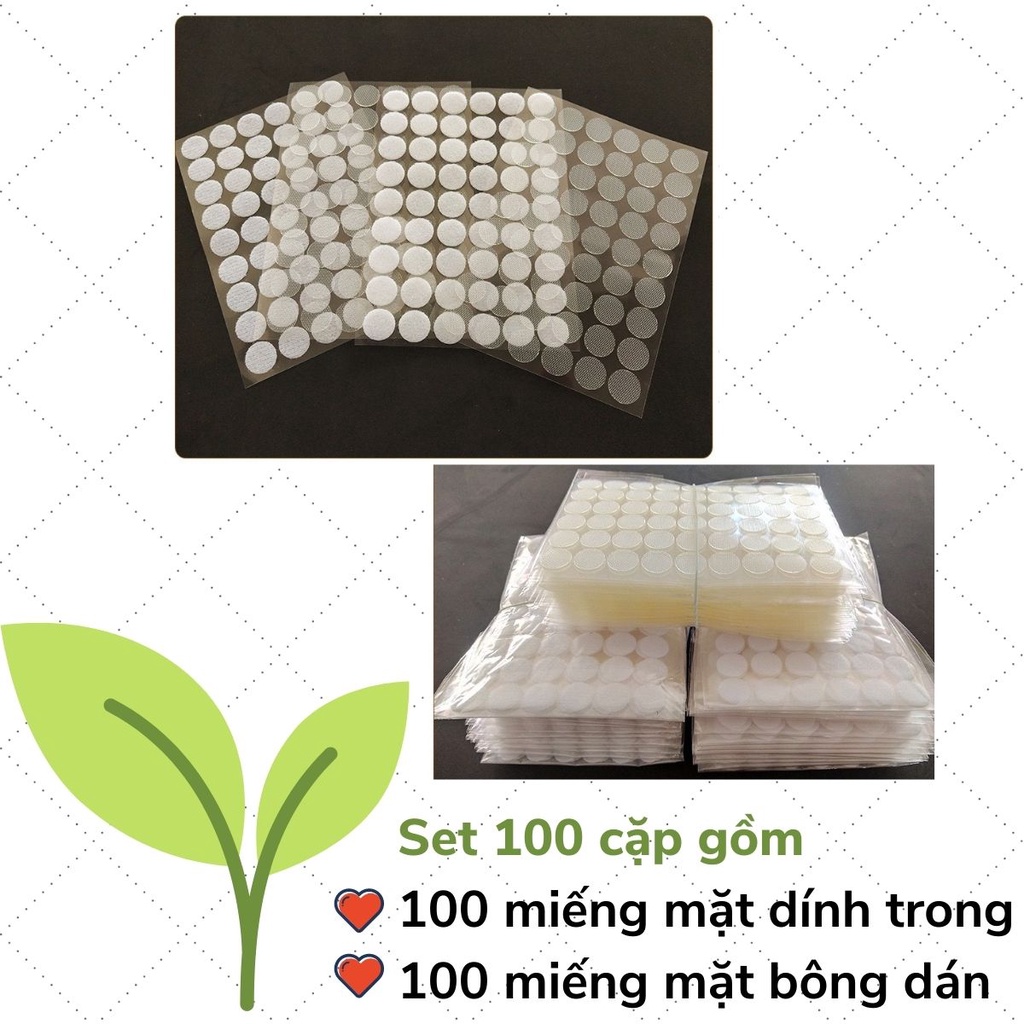 Set 200 cặp băng dính tròn velcro trong suốt 1,5cm để làm học liệu cho bé