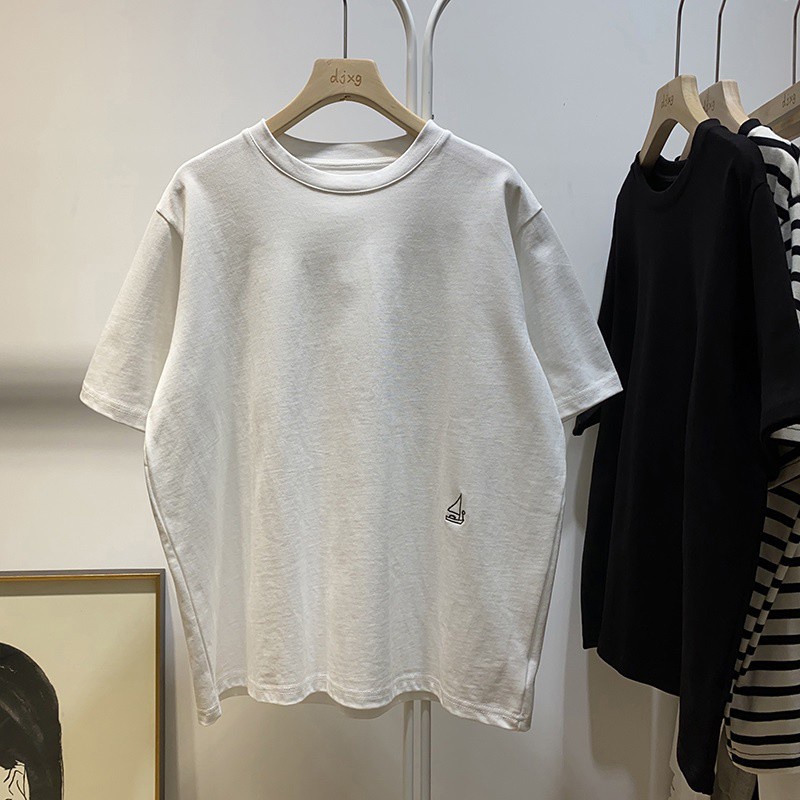 SUXI Áo thun tay ngắn cổ tròn họa tiết sọc thiết kế mới thời trang mùa hè phong cách retro cho nữ