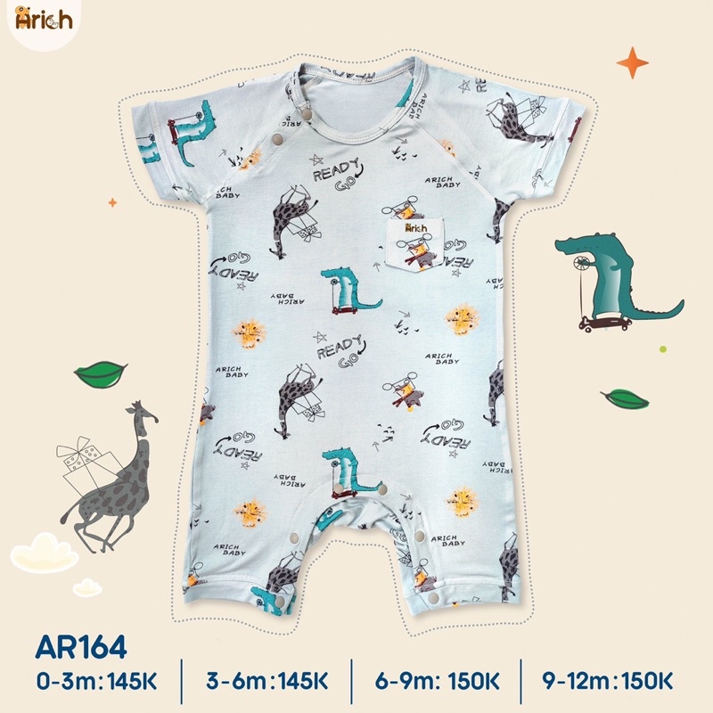 BỘ BODY CỘC VẢI SỢI TRE ARICH (AR16) CHO BÉ TỪ 3 - 12 THÁNG TUỔI