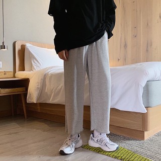 Quần thun ống rộng đen xám  phong cách Hàn Quốc basic tee vải co giãn tốt