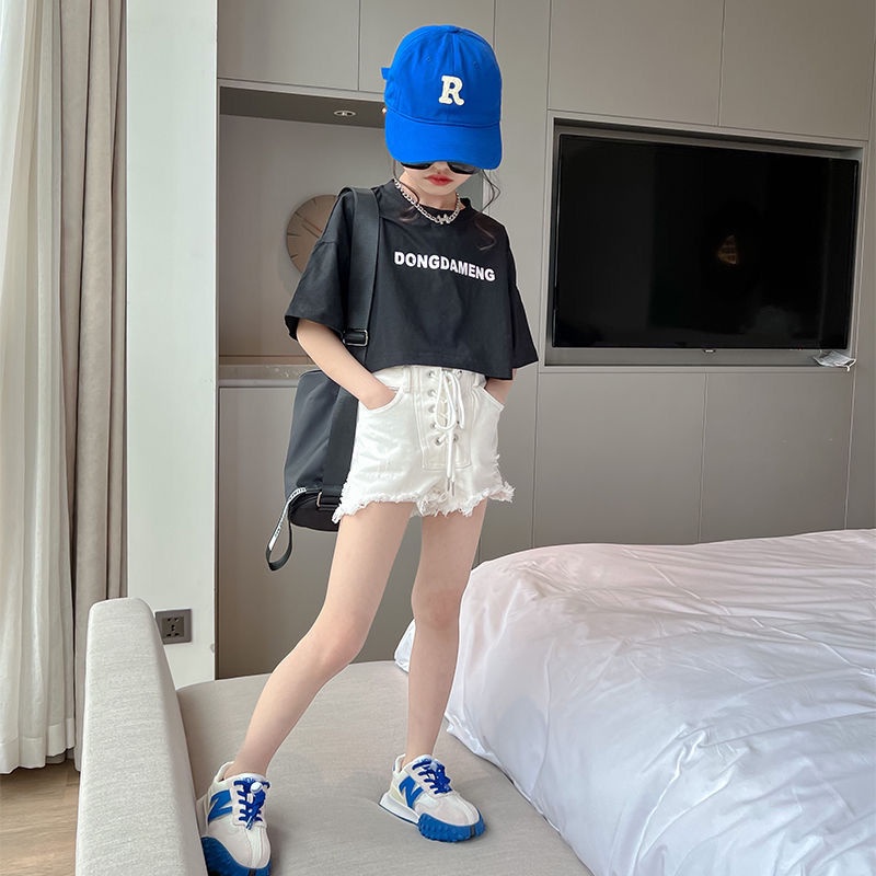 Áo Thun Cotton Tay Ngắn In Chữ Màu Trơn Thoải Mái Dễ Phối Đồ Phong Cách Phương Tây Thời Trang Mùa Hè Dành Cho Bé Gái 48 Giờ