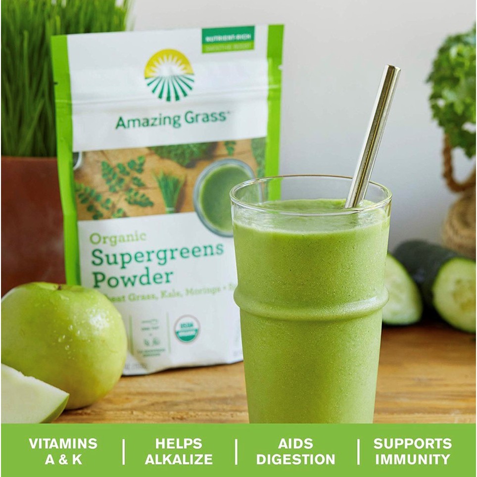 Bột sinh tố SuperGreens hữu cơ Amazing Grass - Amazig Grass Organic SuperGreens Powder - 150gr