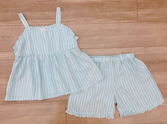 Bộ bé gái Gocco 2 dây dáng xòe kẻ xanh