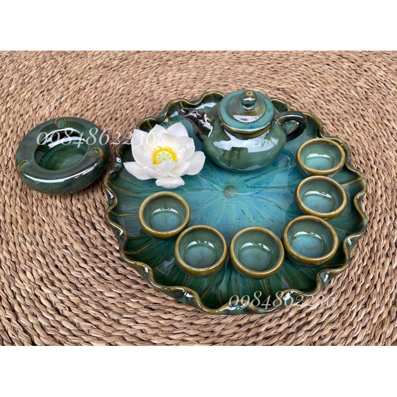 Bộ ấm chén khay lá sen men hoả biến Bát Tràng - Bộ ấm chén pha trà đẹp