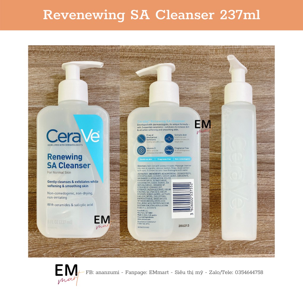 [Bản Mỹ và Pháp] Sữa rửa mặt Cerave Foaming Cleanser, Cerave Hydrating Facial Cleanser, Cerave SA Smoothing Cleanser