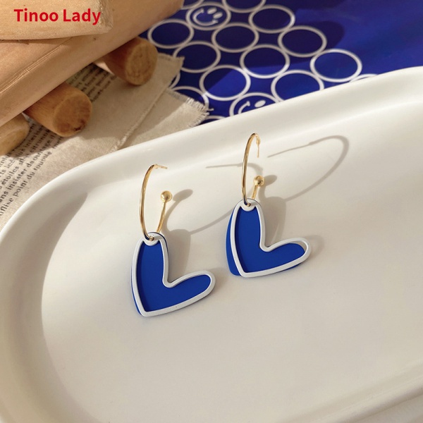 Hàng Có Sẵn Khuyên Tai Bạc 925 Cao Cấp Màu Xanh Dương Phong Cách ins Thiết Kế Chất Lượng Cao