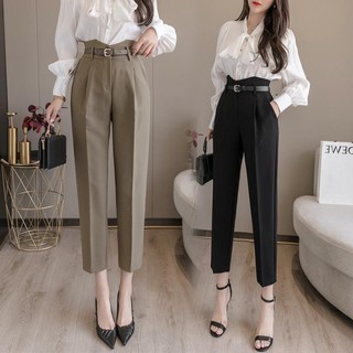 Quần baggy nữ lưng cao kèm đai kiểu mới - chất vải tuyết mưa - 2 màu đen và nâu MẪU MỚI SIÊU HOT